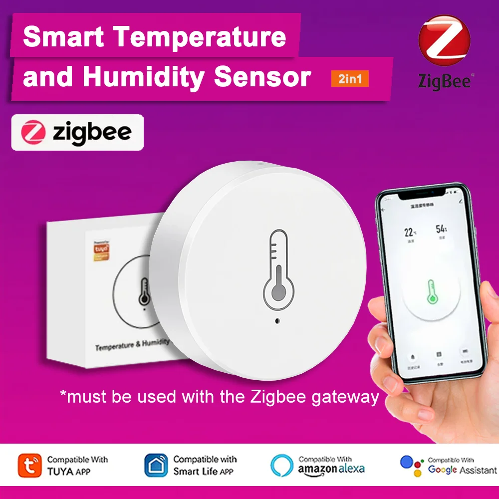 Датчик температуры и влажности Tuya Zigbee, термометр для умного дома, гигрометр, приложение Smart Life, удаленная сигнализация через Alexa Google Home