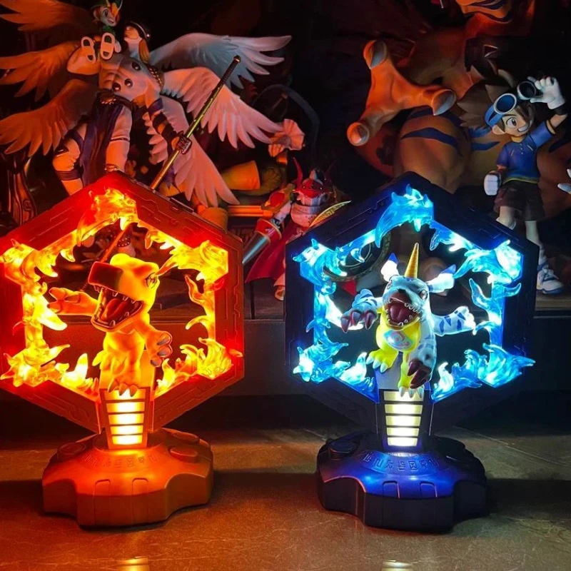 Echte neue Bandai Digimon Adventure Agumon Gabumon Cartoon-Nachttischlampe mit Regal, Anime-Figuren, brandneu, original, auf Lager