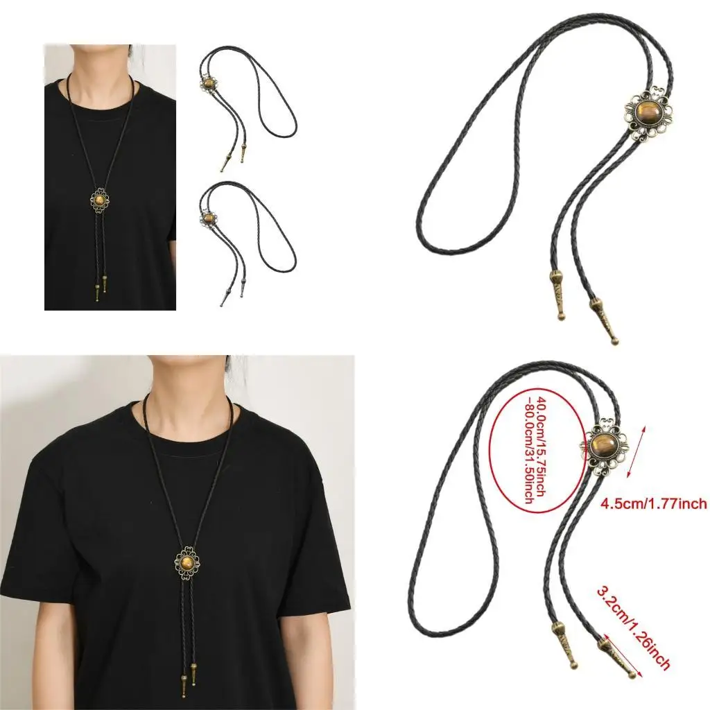 

652F Hip Hop Tribal Pattern Bolo Tie Necklace Gold Tone Alloy Pendant Chain Jewelry For Casual Outfit And Streetwear
