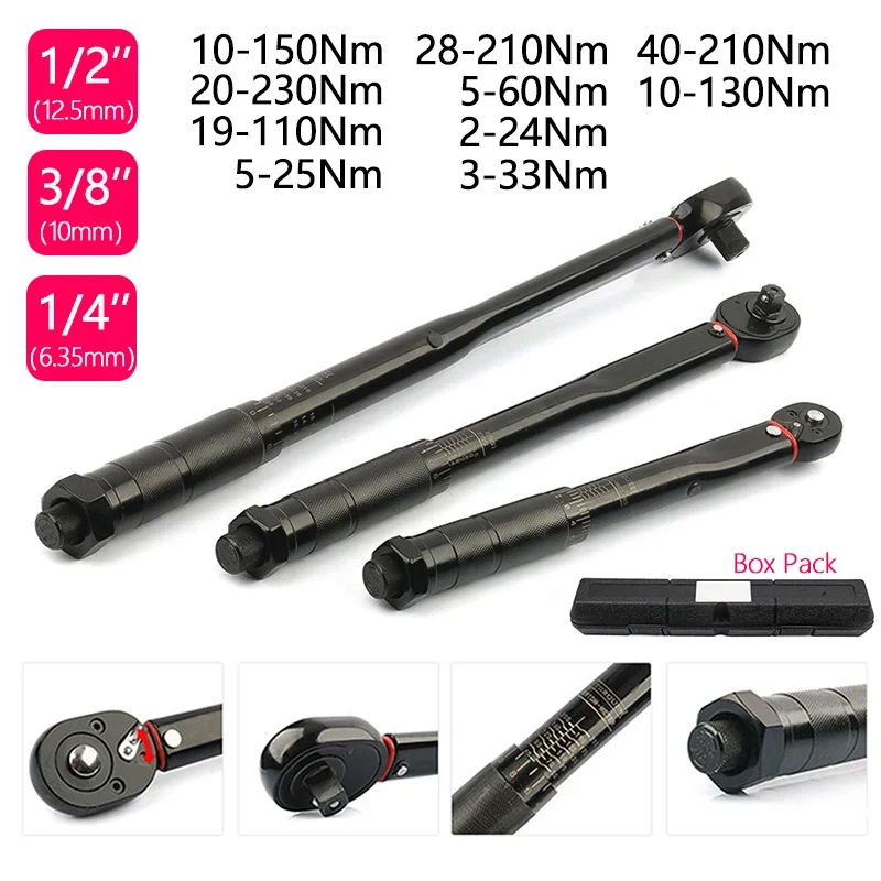 3-230N.m Torque Wrench 1/2'' 3/8'' 1/4'' Adjustable High Precision Round Tube Torque Wrench Bicycle Car Automotive Hand Tools