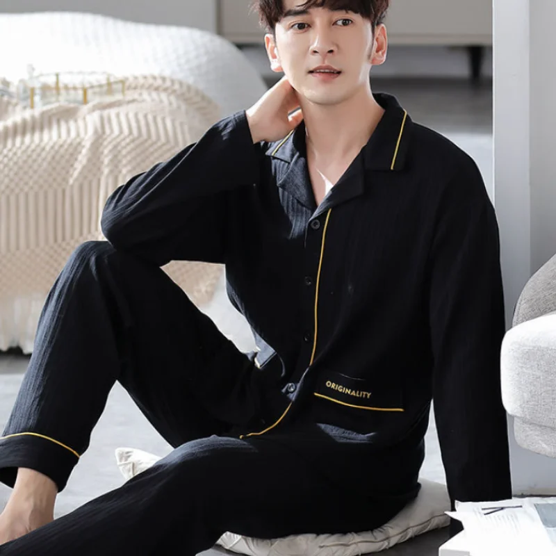 

Men's Pajama Set Pure Cotton Large Pajamas Man Homewear Casual Shirt New Loose Bathrobe Autumn Sportswear Business Formal Wear