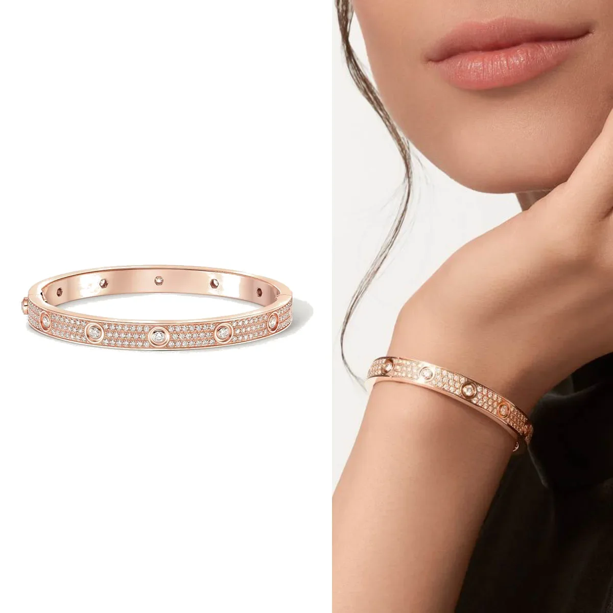 

Luxury High Quality 18K Rose Gold Love Bracelet Round Brilliant Cut Diamond Comes With A Screwdriver - The Best Gift For A Lover