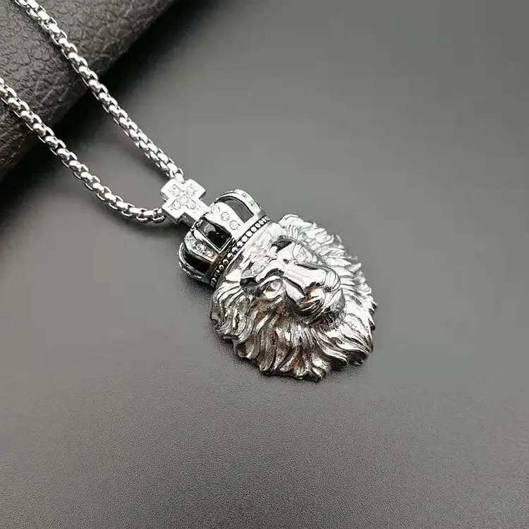 316L Stainless Steel Lion Animal Men crown corss Necklaces Chain Pendants Punk Rock Hip Hop Personality boy Jewelry
