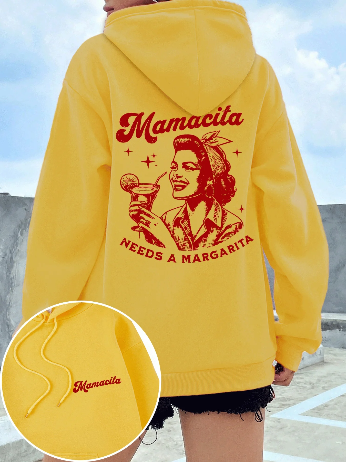 Mamacita يحتاج إلى مارغريتا الليمون الطباعة المرأة هودي جيب فضفاض هوديي الهيب هوب ملابس مريحة الصوف Y2K الشارع الشهير