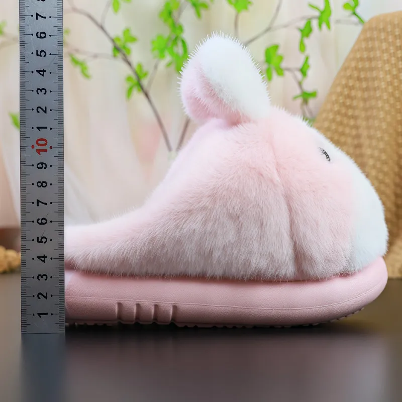 Funny stereoscopic rabbit shoes for women 2025 designer animal fluffy slippers female eva cloud furry slides shoes