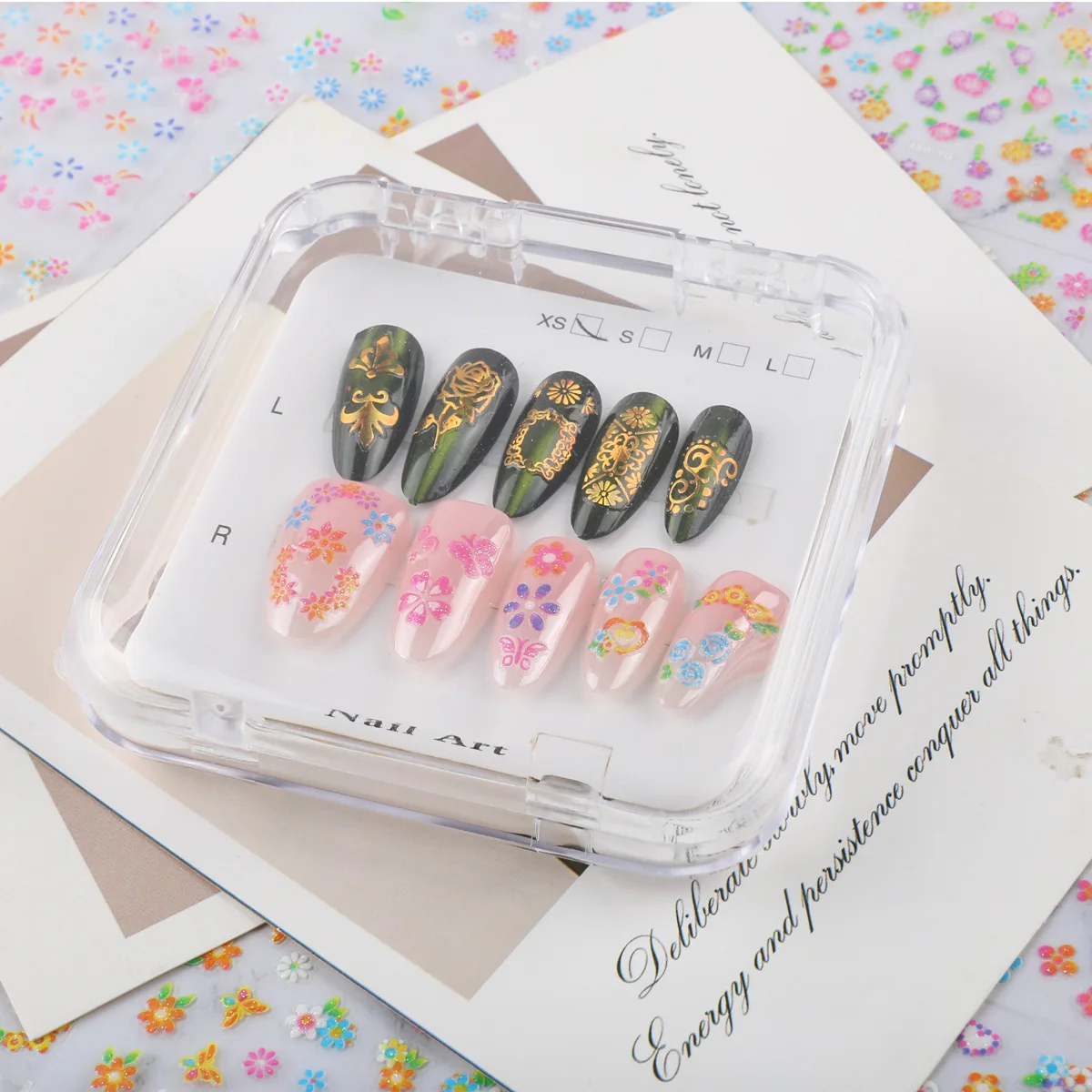 30 قطعة من ملصقات الأظافر الفنية، ملصقات أظافر عصرية يمكن ارتداؤها على الطراز البسيط مع أنماط الزهور والقلب والفراشة #2