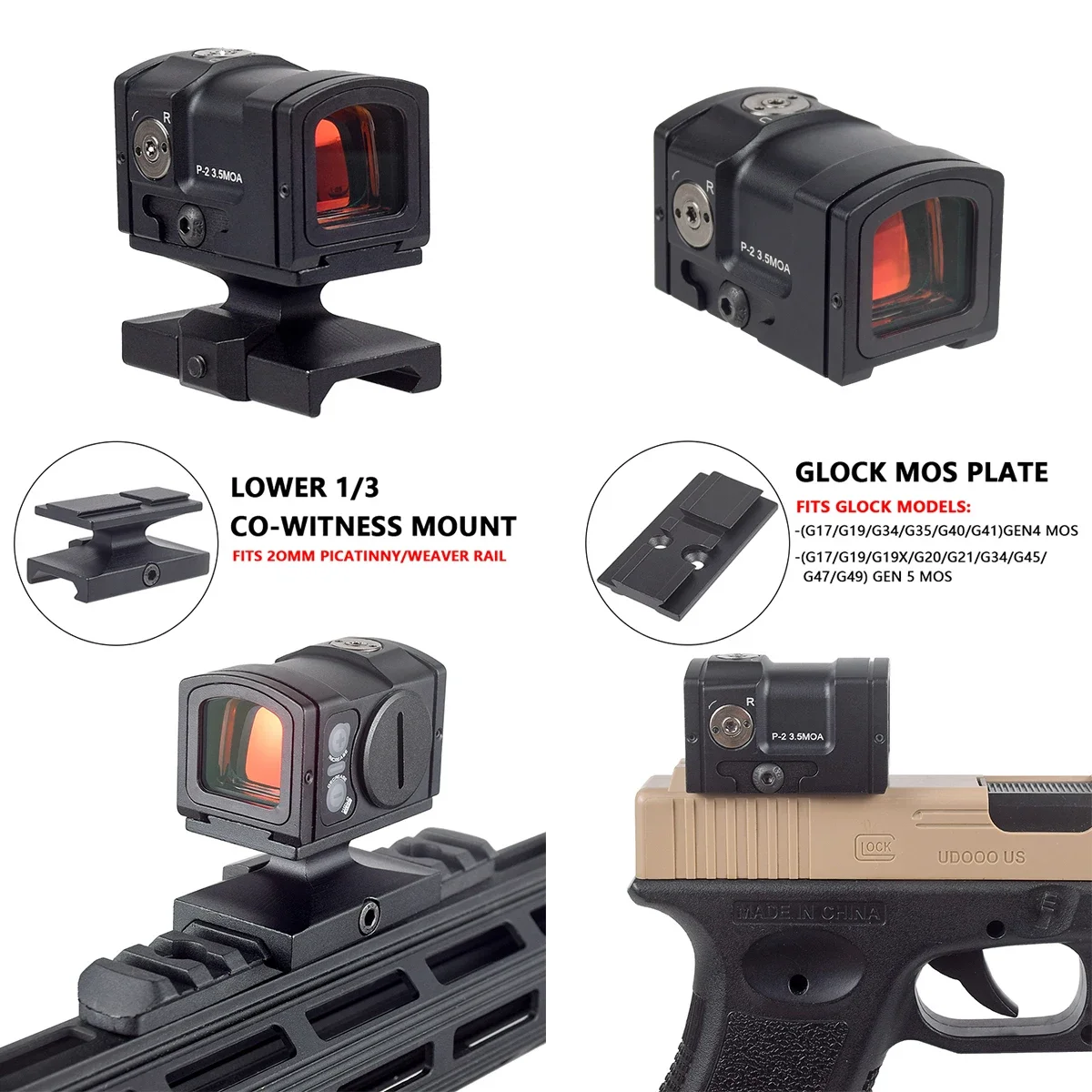 

Airsoft AC P-2 Red Dot Reflex Sight RO 3.5 MOA 1.54 Riser Mount For Pistol Glock 17 19 GEN4/5 MOS Rifle 1x20 RDS-25 Optics Scope