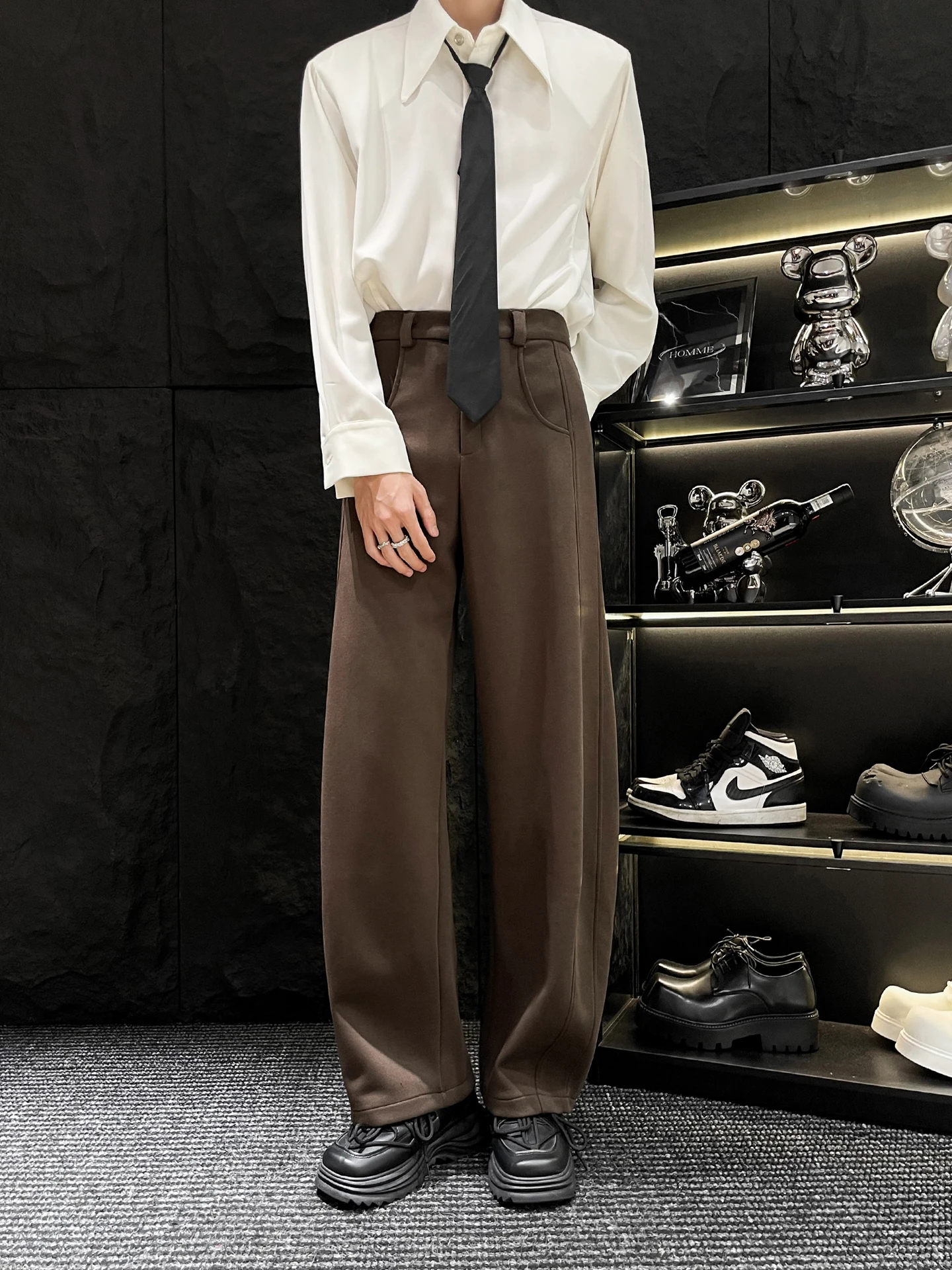 

Мужские спортивные брюки с высокой талией, прямые, из плотного материала, широкие, повседневные, универсальные, прямого кроя, длинные