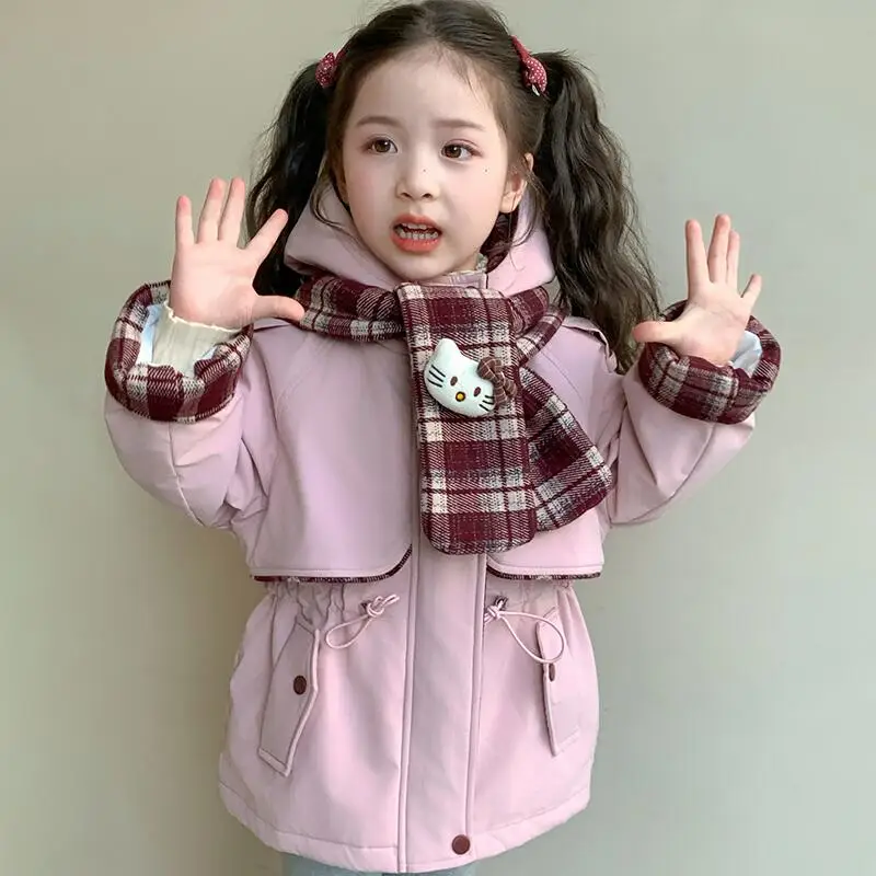 

Sanrio Hello Kitty Thicken Jacket Girl Autumn Winter Keep Warm Coat Tops Child Kawaii Anime Cartoon Fashion New Casual Clothing