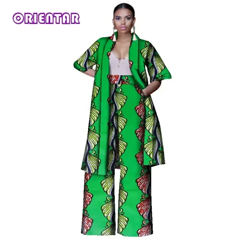 Fashion Women Suits 2 Pieces Set African Print Long Tops and Pants Women Bazin Riche Pants Sets African European Clothing WY3143