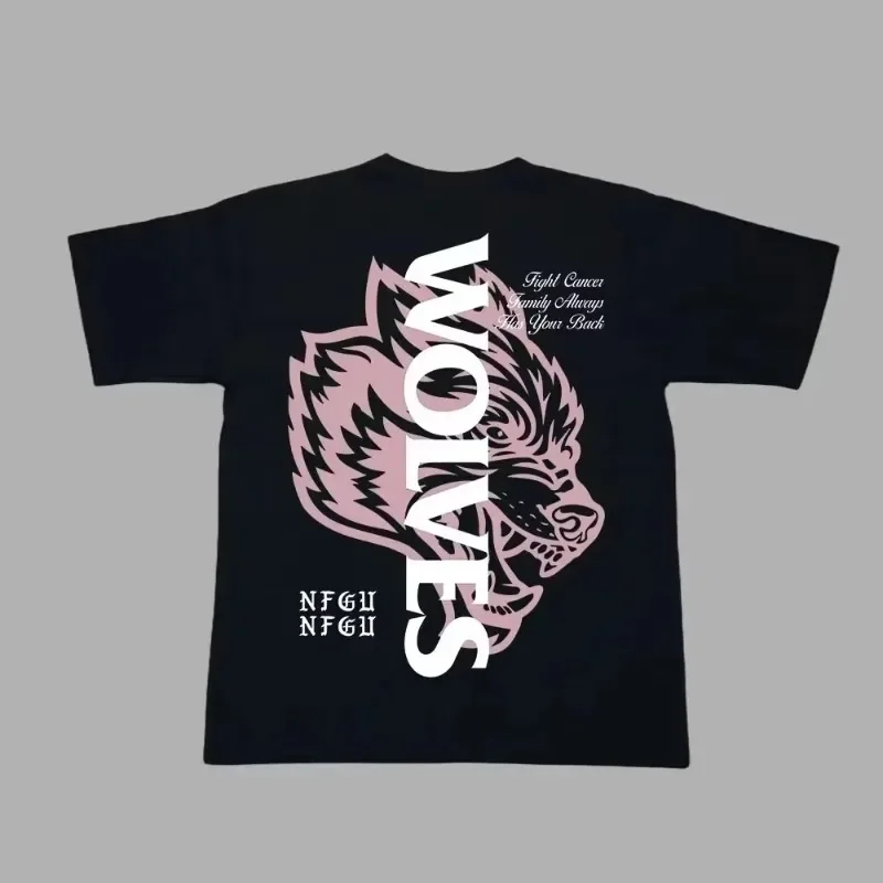 

Большая хлопковая мужская и женская футболка Pink Wolf, летняя спортивная рубашка для бега, свободная тренировочная пара с короткими рукавами