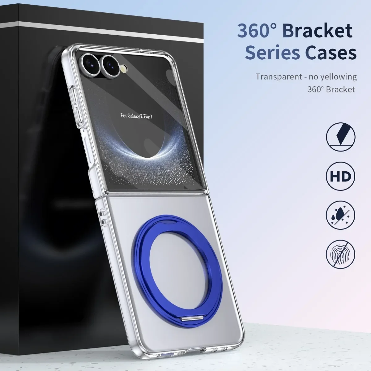 Fashion 360° Rotating Magnetic Stands Case for Samsung Galaxy Z Flip 8 7 6 5 4 Transparent PC Hard Shockproof Protection Cover