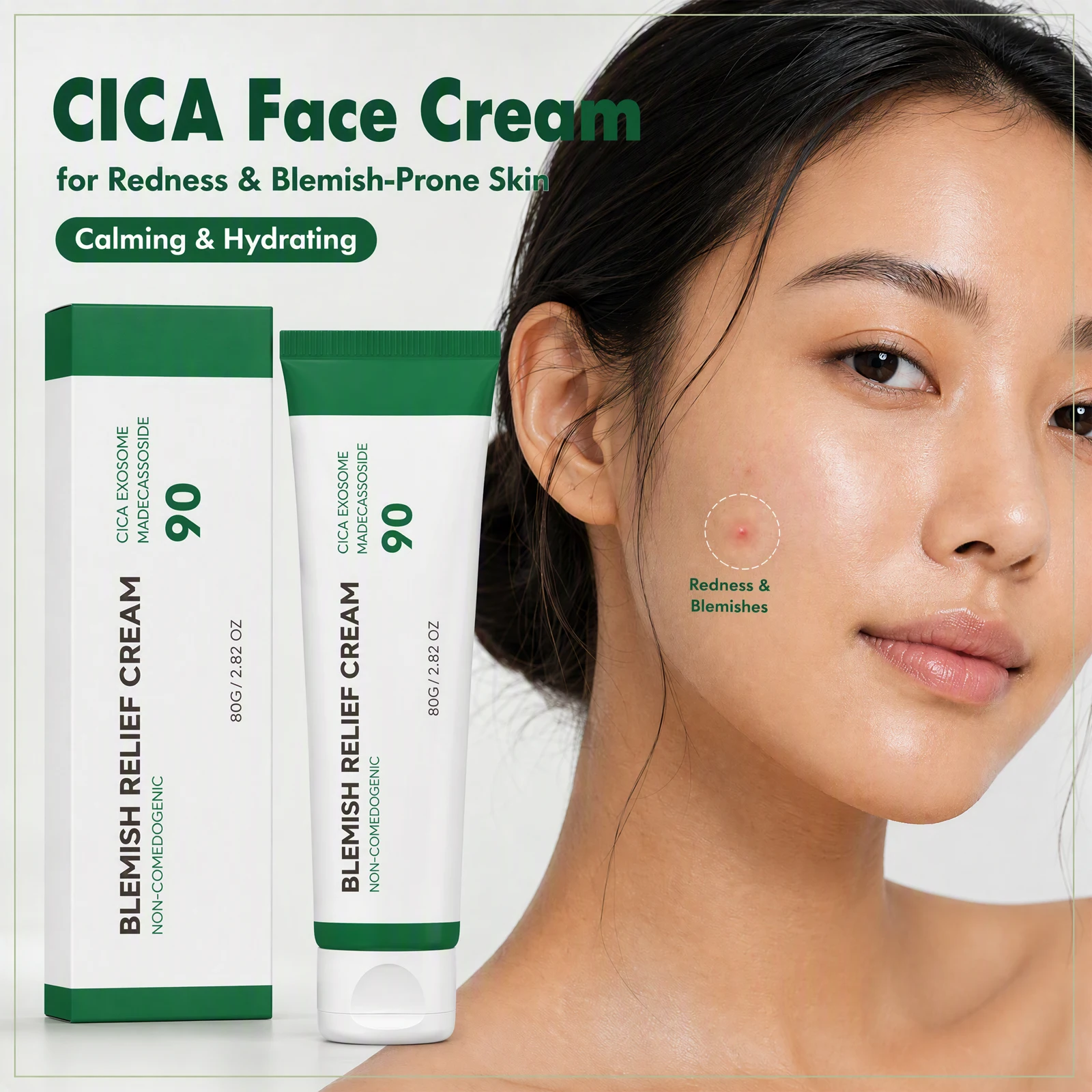 Centella Asiatica Face Cream For Redness & Blemish-Prone Skin,Reduce Acne Pimple Repair Face Skin Barrier CICA Face Moisturizer