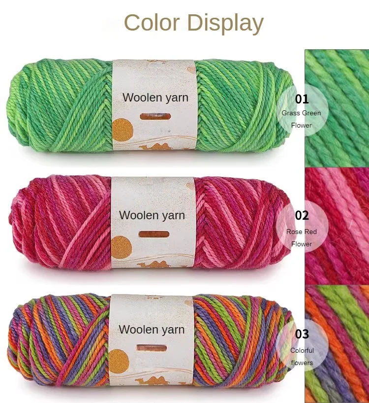 500g/set 2 Ply Hand Crochet Segment Dyeing Woolen Yarn for Knitting Sweater Scarf Hats Medium Thick Soft Wool Thread Warm Fluffy