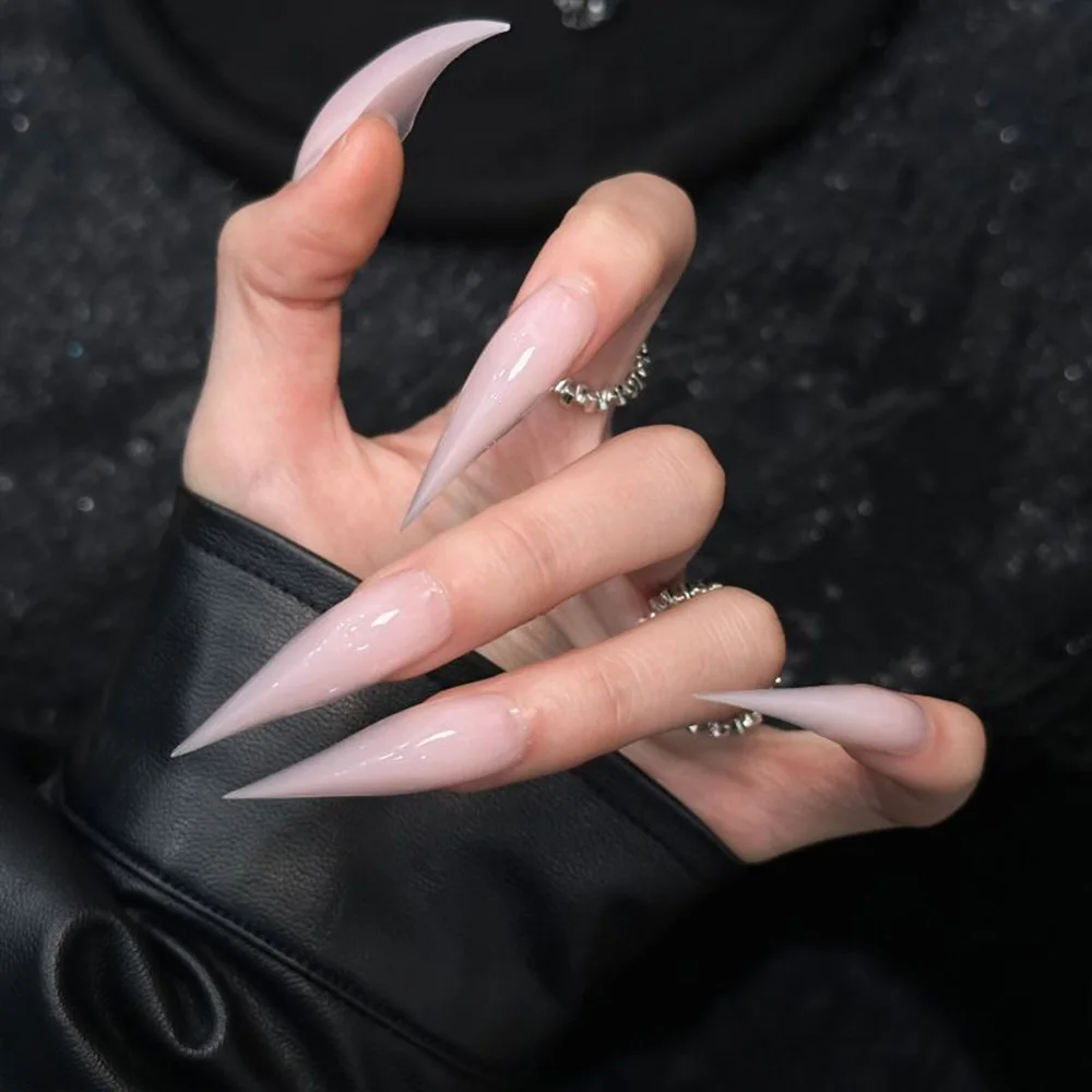 Shining Cool Spicy Girlish Style Dragon Claw Chain Long Nail Patch Bare Pink Glitter Dot Cat Claw Fake Nail Party Stickers Gift - view 4