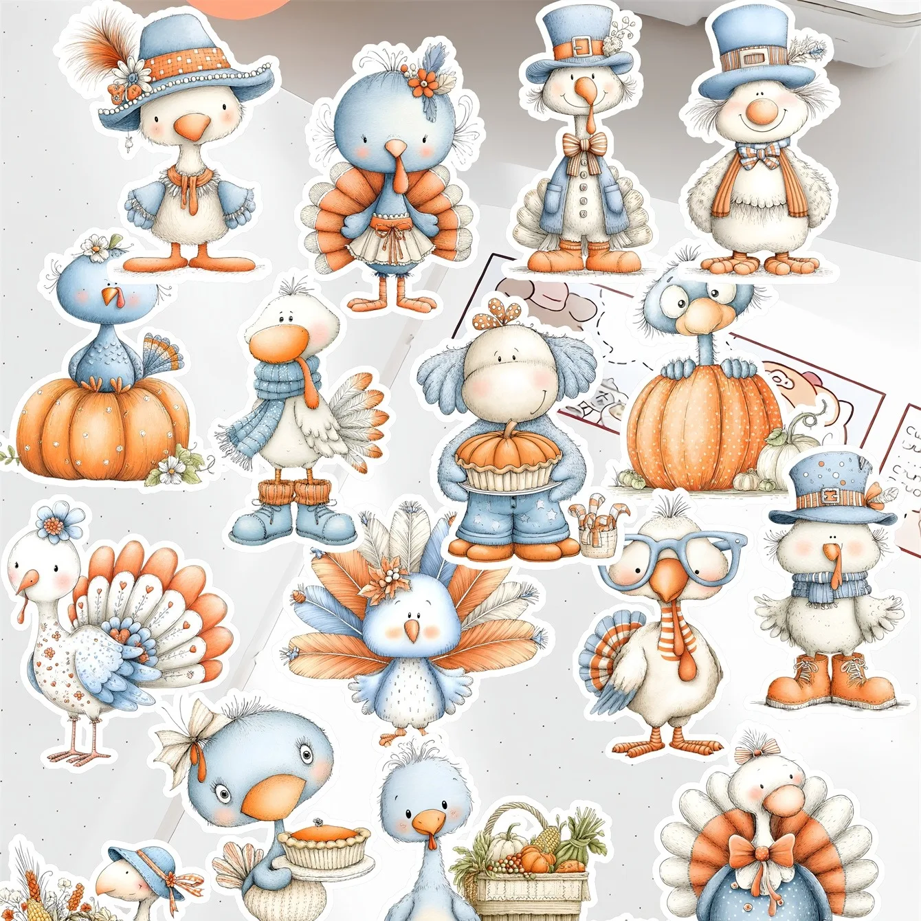 

20Pcs Colorful Turkey Pumpkin Stickers Jinshi DIY Stickers Scrapbooking Phone Luggage Skateboard Waterproof Decals journal
