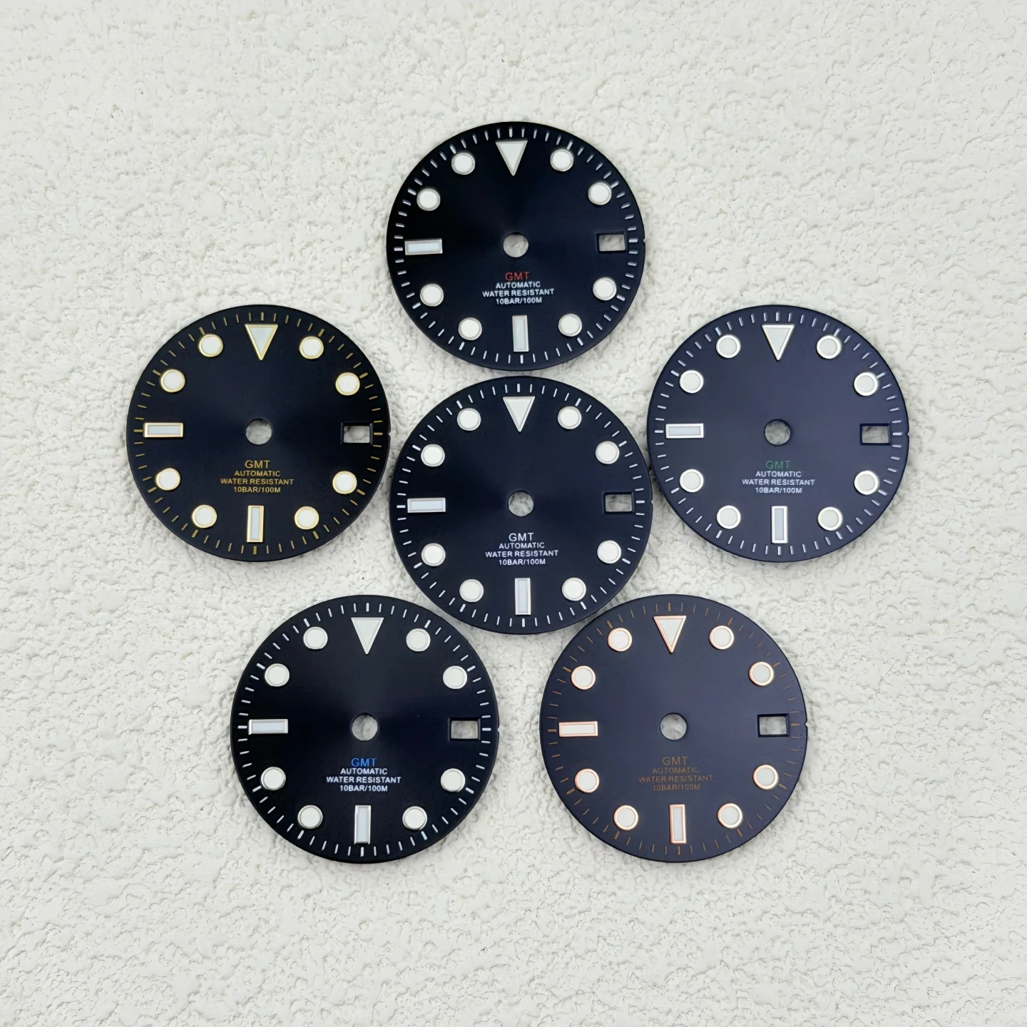 New NH34 dial 28.5MM with NO logo GMT dial featuring sunburst pattern in icy blue/green luminous surface mechanical watch Part