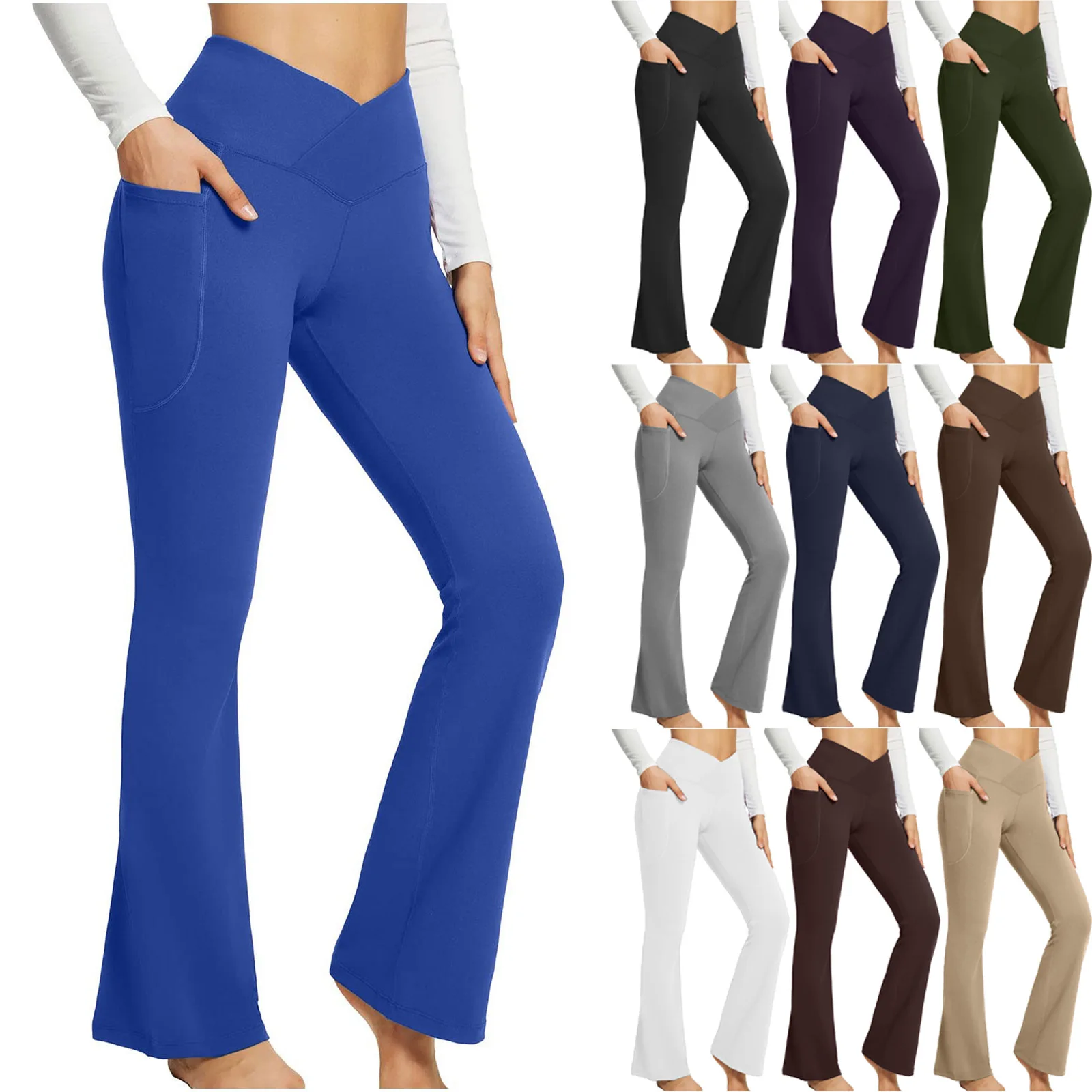 Female Autumn And Winter Solid Casual Micro Ra High Waist Slim Wide Foot Yoga Fitness Pants Women's Fashion Sports Trousers Lady