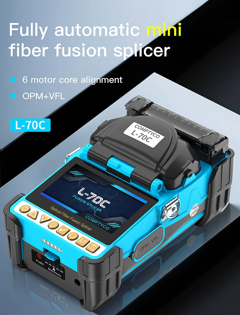 AUA-15F/L-70C Mini Fiber Optic Fusion Splicer Touch Screen 6 Motors SM/MM Optica