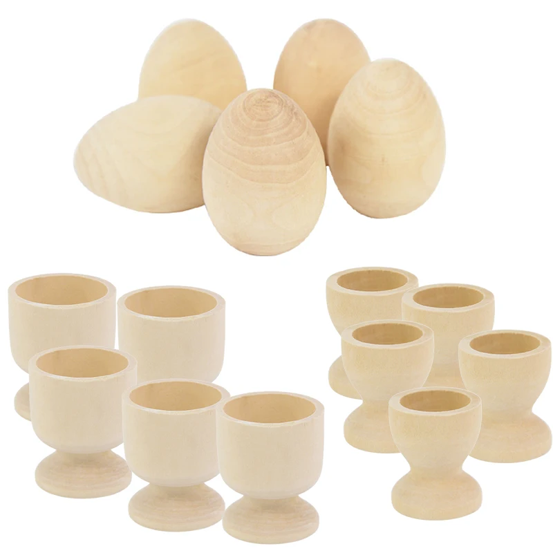 

5Pcs Wooden Egg Cups Egg Holders Tray with Unfinished Flat Bottomed Wooden Hen Eggs DIY Easter Decor Kids Painting Easter Craft