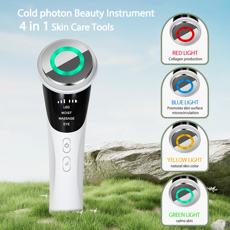 ใหม่ 4 in 1 อุปกรณ์ยกกระชับใบหน้า EMS Microcurrent ฟื้นฟูผิว LED ใบหน้าคอกระชับนวด Face Beauty Care อุปกรณ์