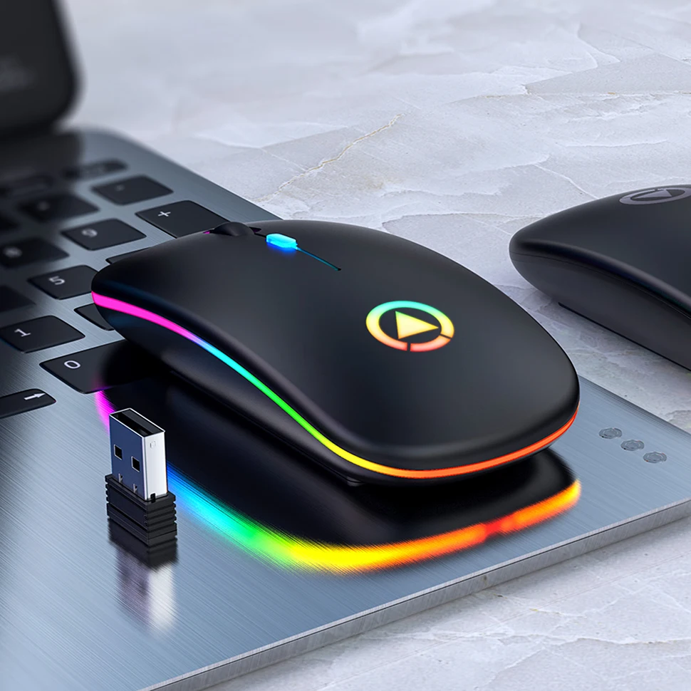 RGB Wireless Mouse Computer Mouse Silent Ergonomic Rechargeable Mice with LED Optical Backlit USB Mice for PC Laptop