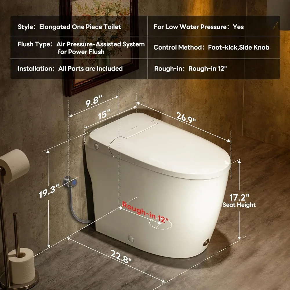 Elongated One Piece Toilet with 17.2