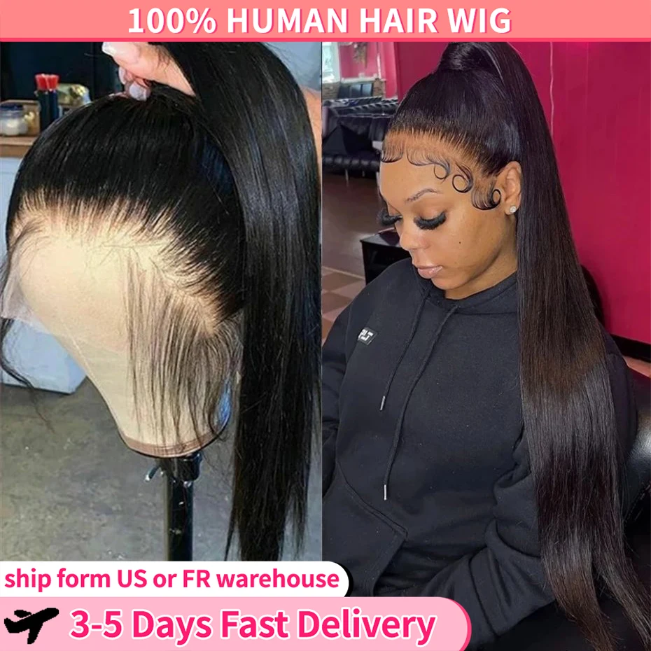 

360 Full Lace Front Wig Human Hair Brazilian Remy Straight 13x6 13x4 HD Lace Frontal Hair Wig 180% Pre Plucked Nature Hairline