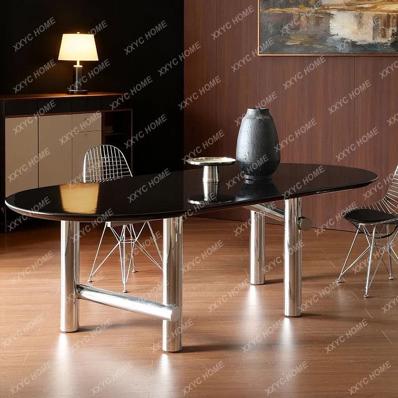 

ML Sansan Marble Metal Oval Dining Table Simple Household Negotiation Table Sansan Light Luxury