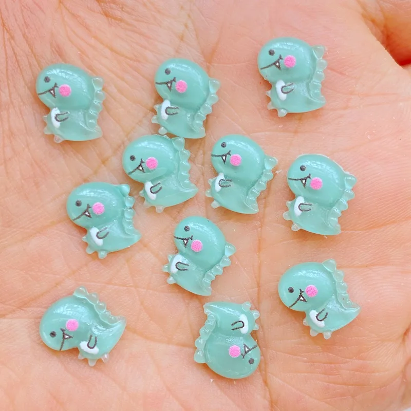 50 pz 3D resina chiodo simpatico cartone animato verde Mini dinosauro parti del chiodo accessori Kawaii fai da te Nail Art decorazione