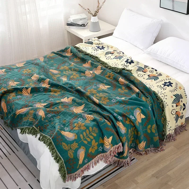 Japanese Throw Blanket Cotton Double Sided Sofa Cover Sofa Cushion Leisure Blanket Bedspread Four Seasons Cooling Quilt Sheet