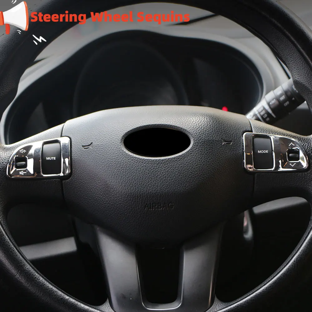 For KIA Sportage 3 SL 2011 2012 2013 2014 2015 2016 Car Chrome Steering Wheel Sequins Decoration Trim Sticker Accessories