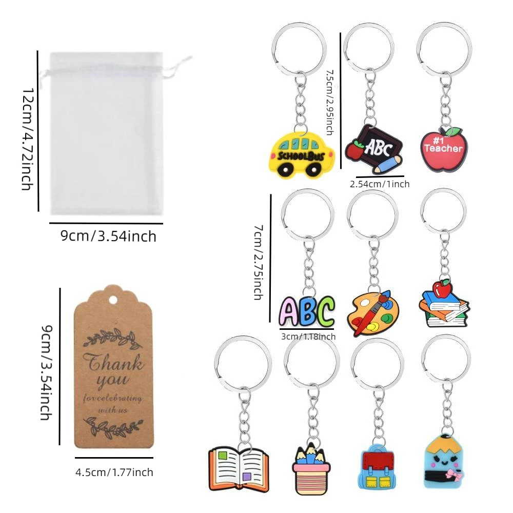 Back to School Gift Set 20pcs Keychains First Day of School Cards and Organza Bags for Students Classroom Gifts