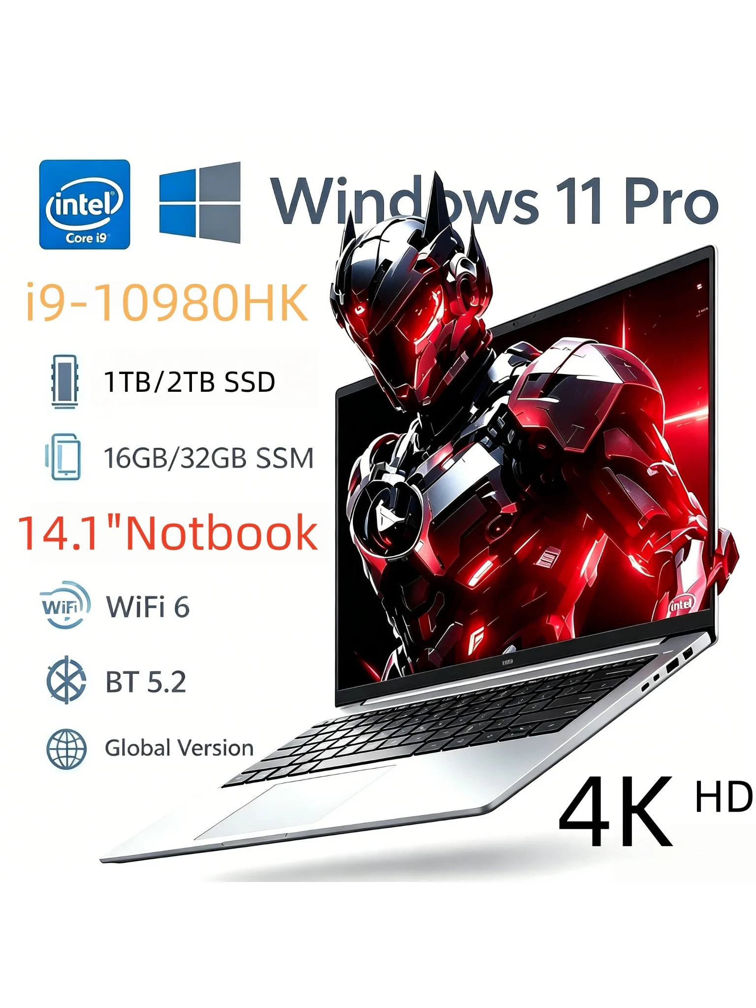 Nowy ultracienki laptop 14,1 cala, 32 GB RAM, 2 TB, Intel Core i9 10980HK, komputer do gier, wyświetlacz 1920*1080, komputer do biura i nauki, Windows Pro — 2