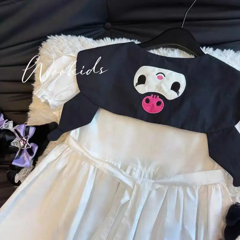 Robe Kawaii Kuromi pour filles, robe à col bleu marine, jupe plissée Preppy, mode princesse mignonne, vêtements d'été pour enfants, cadeau