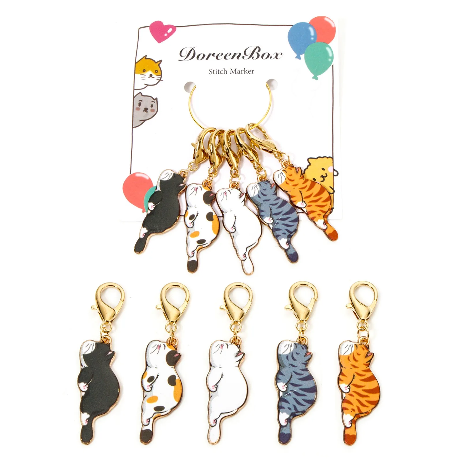 5pcs/Set Knitting Stitch Markers Cat Animal Multicolor Enamel Clip On Charms Needle Clip Crochet Stitch Lock Knit Sewing Tool