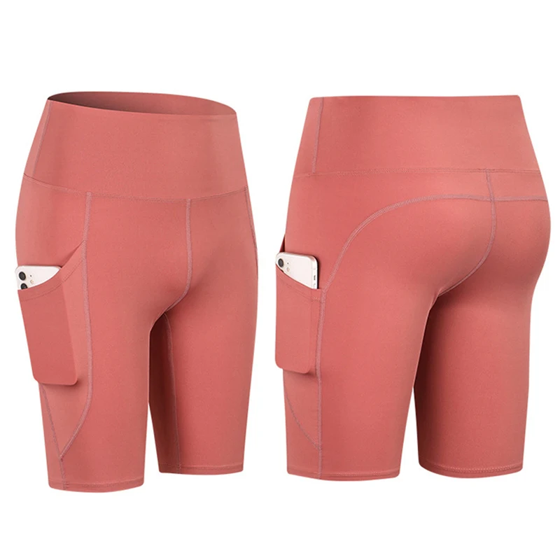 2022 Summer Women Quick Dry Running Tights With Pocket Elastic Leggings High Waist Yoga Shorts Gym Fitness Short Pants Customize