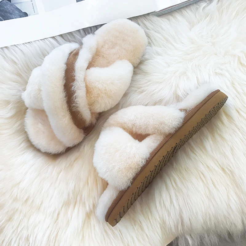 Wool anti slip sheep fur integrated fur slippers 2026 new women's outdoor wear autumn and winter thick sole