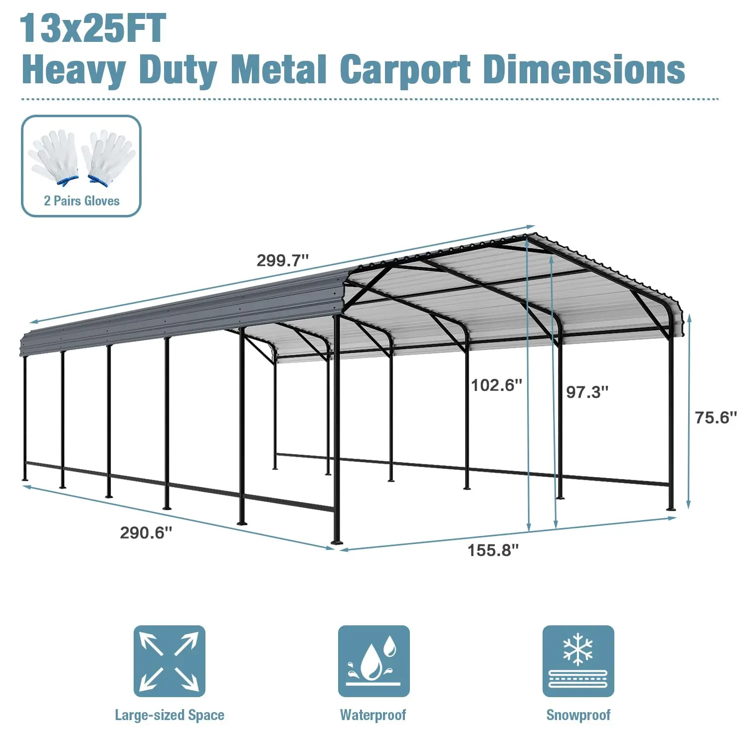 13' x 25' Metal Carport, Outdoor Steel Carport Canopy with Galvanized Steel Frame and Roof, Heavy Duty Garage, Customized