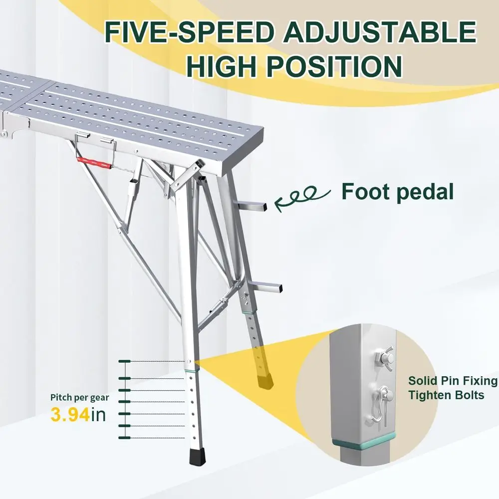 Scaffolding Platform, Adjustable Height 31-49 Inch, Scaffold Work Platform Load 330 lbs, Portable Folding Step Stool for RV Clea