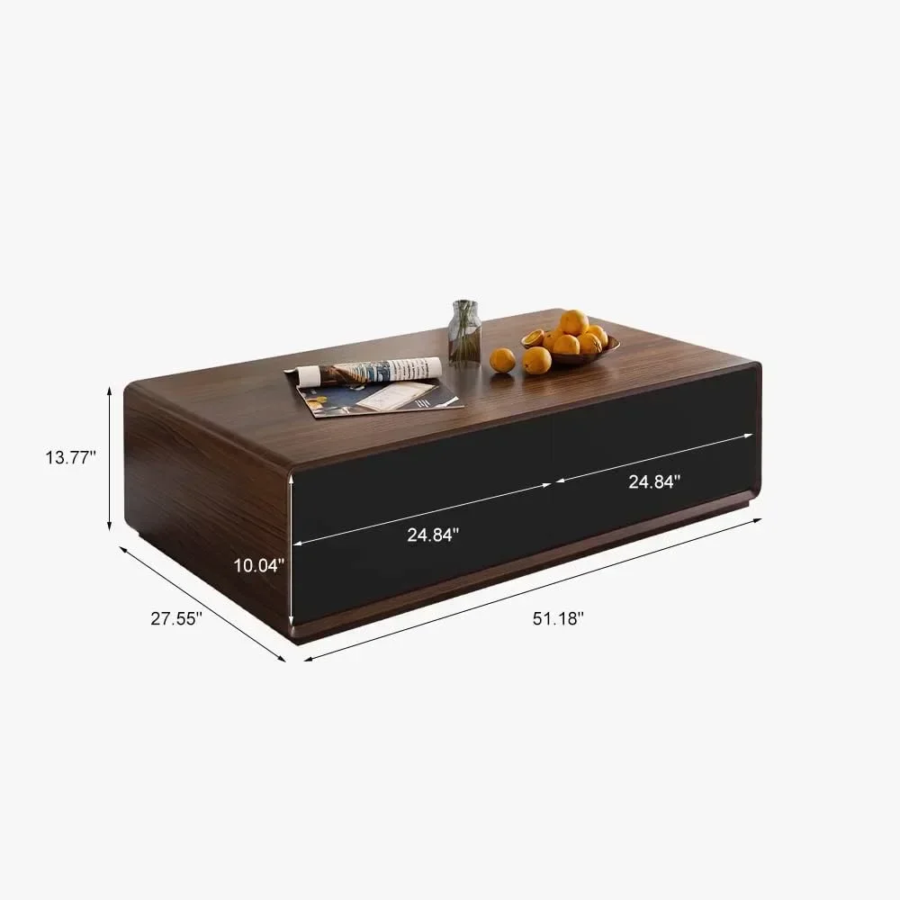 Modern coffee table in the living room, 51 inch square coffee table with storage space, 4 drawer wooden coffee table,