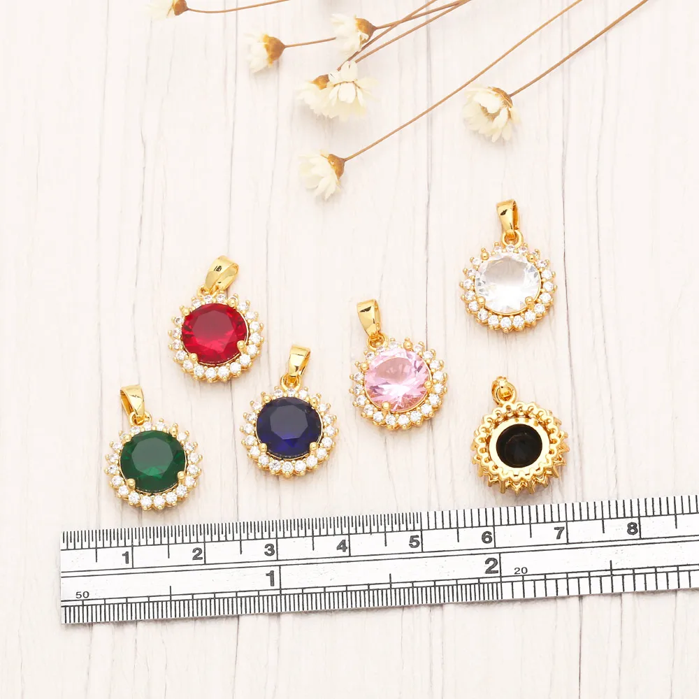 OCESRIO Multicolor CZ Round Necklace Pendant Copper Gold Plated Crystal Handmade DIY Earring Jewelry Making Supplies pdta910