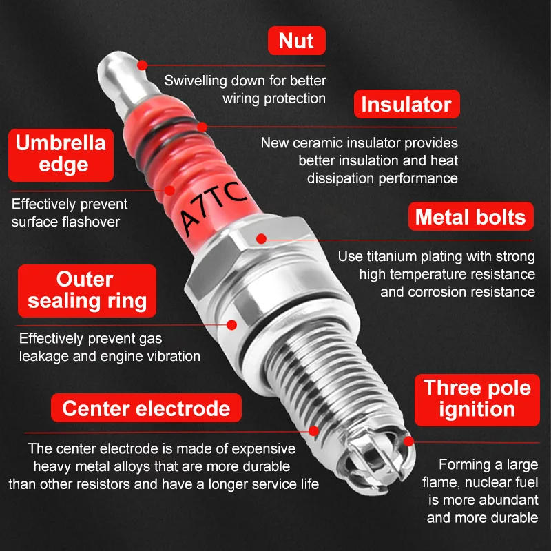 BLALION Racing Spark Plug 3 Triple Electrode A7TC D8TC For GY6 CG 50 70 110 125 150CC Motorcycle Atv Scooter Dirt Bike Go Kart