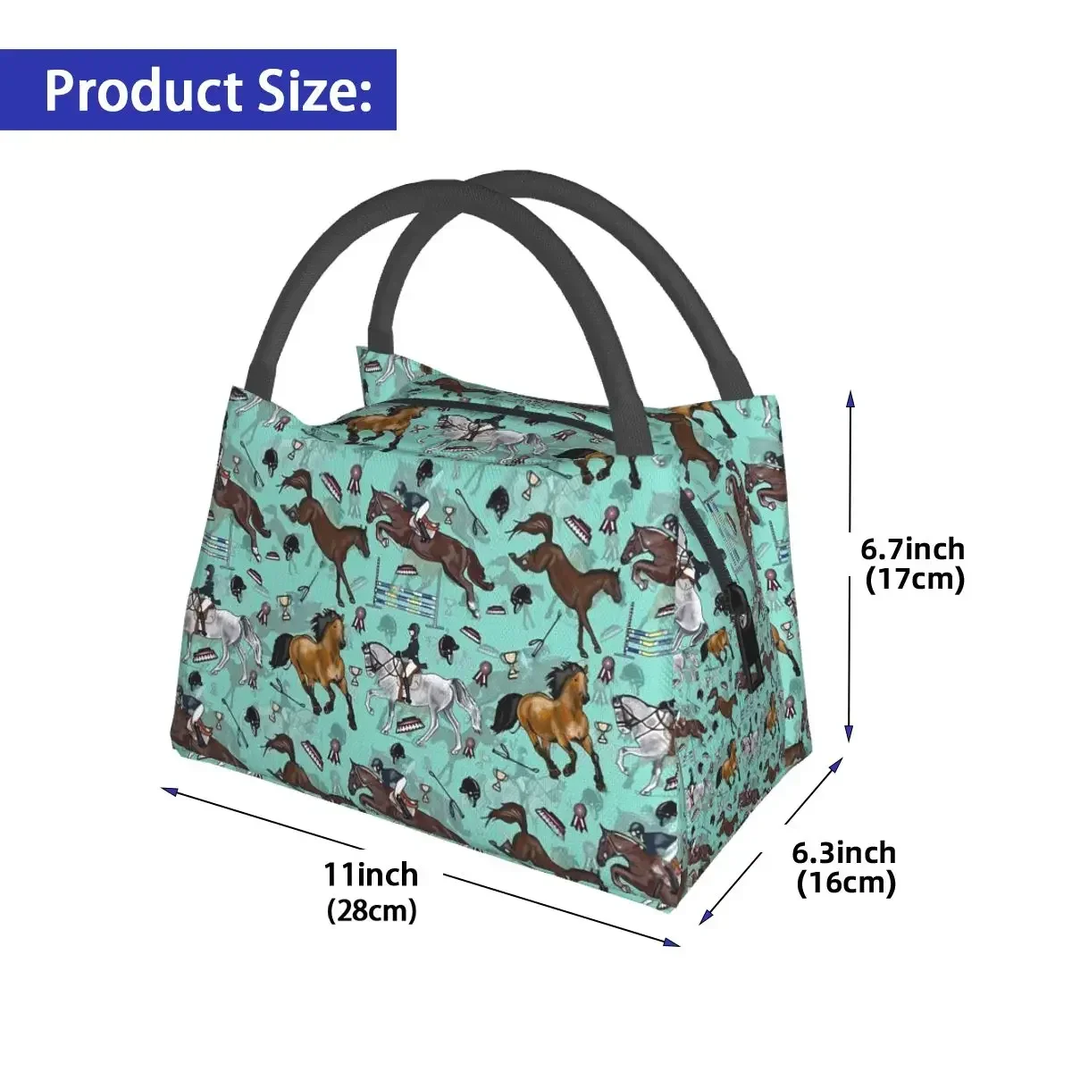 Equestrian Horse Lunch Bag Retro Print Leisure Lunch Box For Adult Picnic Portable Zipper Cooler Bag Graphic Tote Food Bags