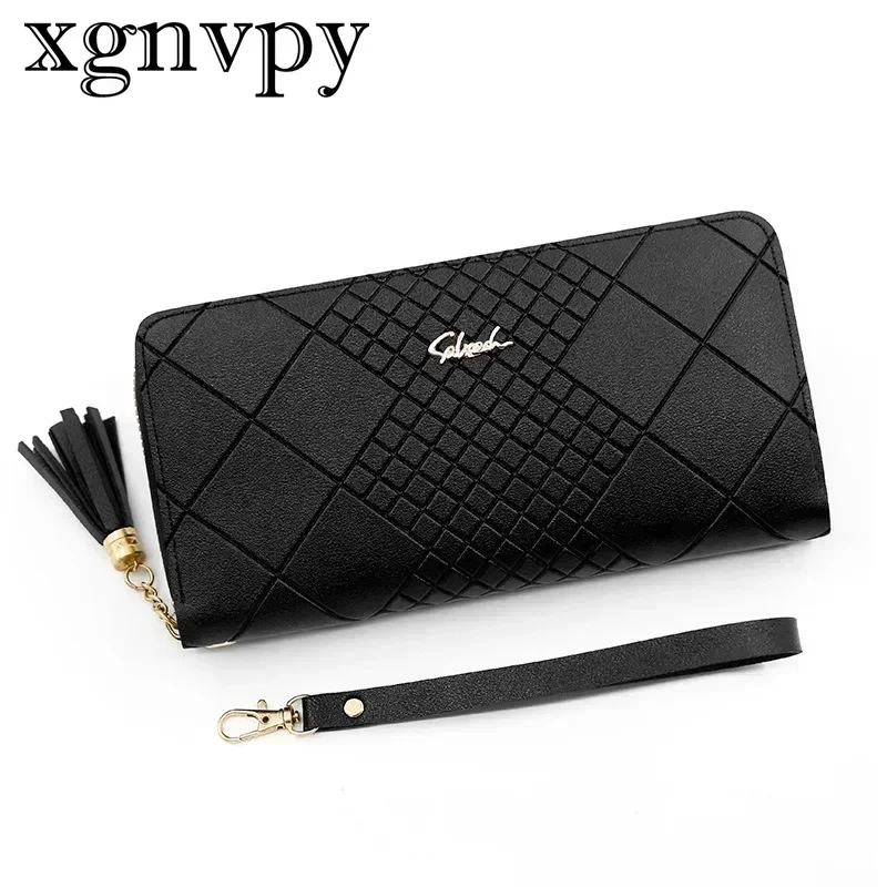 xgnvpy Korean Version of Fashion Women's Long Purse Large Capacity with Mobile Phone Tassel Zipper Clutch Bag