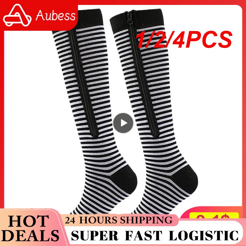 1Pair Zipper Compression Socks Women Men High Elasticity Nylon Closed Toe Pressure Stocking for Edema Varicose Veins