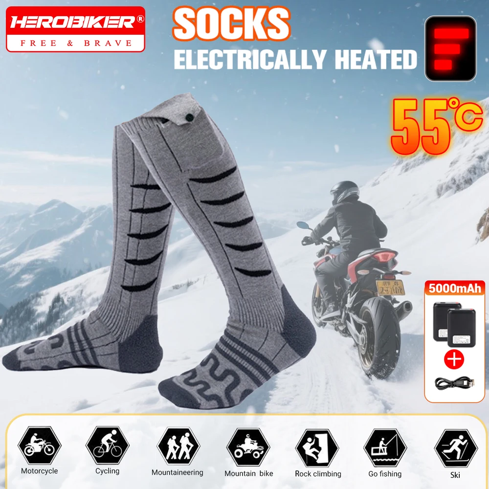 

Electric Heated Socks With 3 Adjustable Heating Settings 5000mAh Rechargeable Battery Knee High Heated Socks Winter Heated Socks