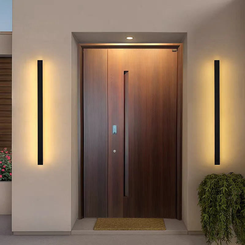 Wood Grain Color Aluminum Alloy Entrance Door Anodizing for Rust Prevention Residential Doors Fashion Stripes Hinged Doors