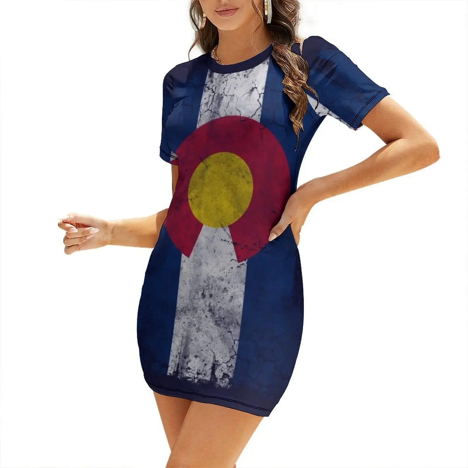 

Vintage Vertical State Flag of Colorado Short-Sleeved Dress women's dresses luxury long sleeve dresses Dress