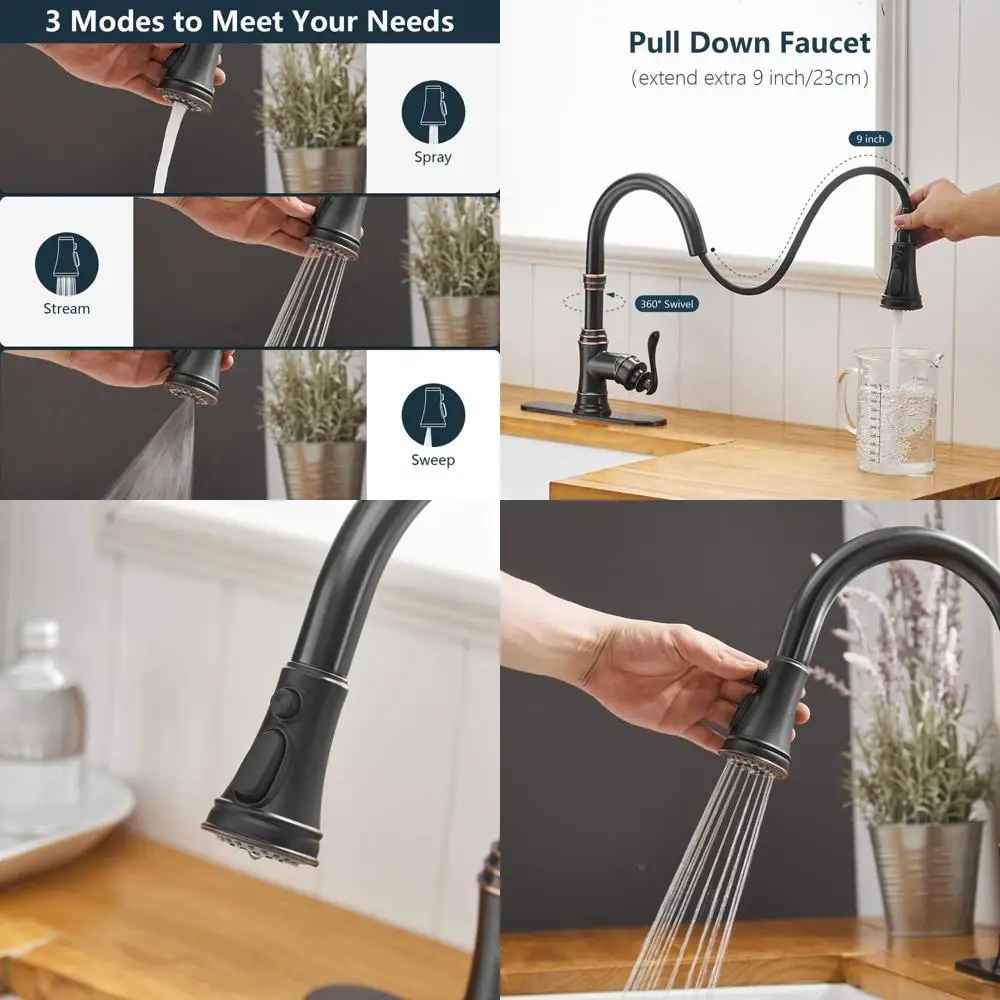 

Кухонный смеситель с одной ручкой и высоким изливом, с выдвижным распылителем, 3 функции, с декоративной накладкой и коммерческим распылителем